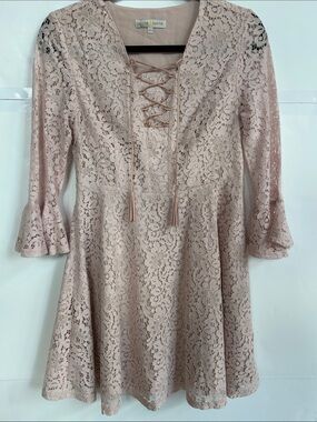 Cache Blush Lace-Up Mini Dress